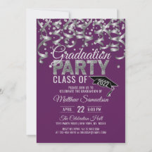 Moderne Lila Silver Glitzer GRADUATION Party Invi