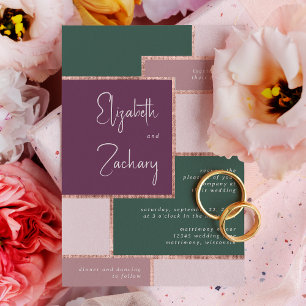 Moderne lila Smaragdgrüne Roségold-Hochzeit Einladung