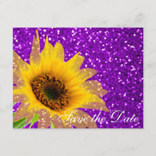 Moderne lila Sonnenblume-Blumenhochzeits-Glitzer Save The Date