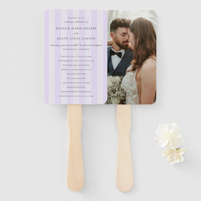 Moderne lila Streifen Elegantes Hochzeitsprogramm Fächer (Vorne und Hinten)