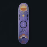 Moderne Lila Sun Star Rainbow Girls Skateboard<br><div class="desc">Städtische lila Girly-Design für diejenigen,  die Liebe auf ihr Brett zu kommen und auf den Bürgersteig,  Gehweg oder halbe Rohre. Celestial Thema mit Monden,  Regenbogensonne und Sternen. Mit Monogramm Erstausstattungen bringen eine persönliche Touch zu diesem Deck.</div>