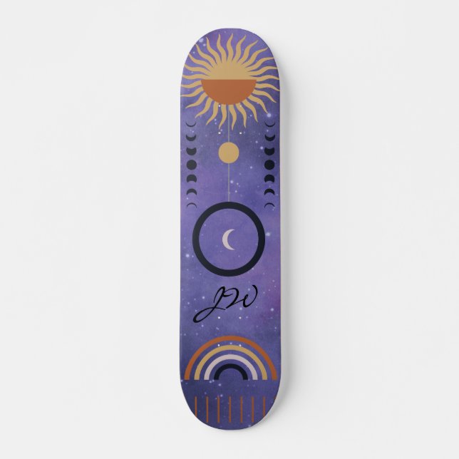Moderne Lila Sun Star Rainbow Girls Skateboard (Vorne)