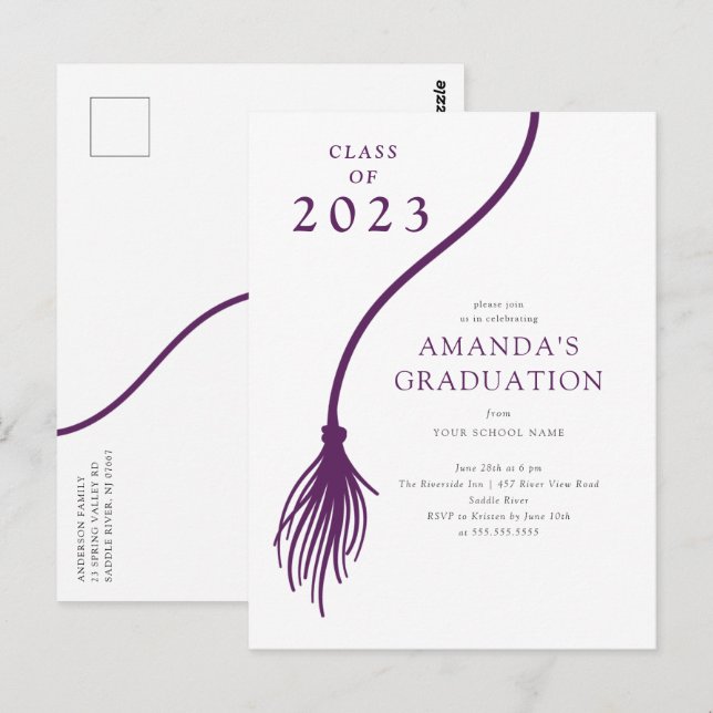 Moderne Lila Tassel Graduation Party Postcard Postkarte (Vorne/Hinten)
