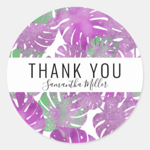 Moderne lila tropische Monstera Pflanze Blätter Runder Aufkleber