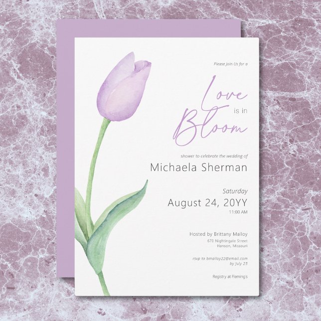 Moderne Lila Tulip-Liebe in Blütendusche Einladung (Modern Purple Tulip Love In Bloom Shower Invitation)