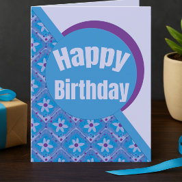 Moderne lila und blaue Quadrate mit Blumen Geburts Karte