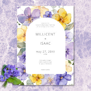Moderne lila und gelbe Veilchen Blumenhochzeit Einladung