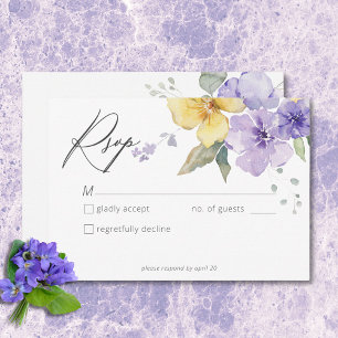 Moderne Lila und gelbe Violetten Blumenzehen RSVP Karte