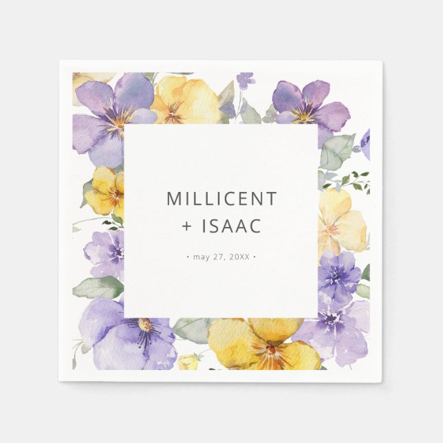 Moderne Lila und gelbe Violetten Blumenzehen Serviette (Vorderseite)