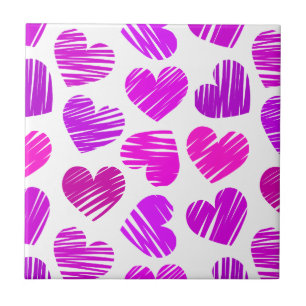 Moderne Lila und rosa Doodled Hearts Valentine Fliese