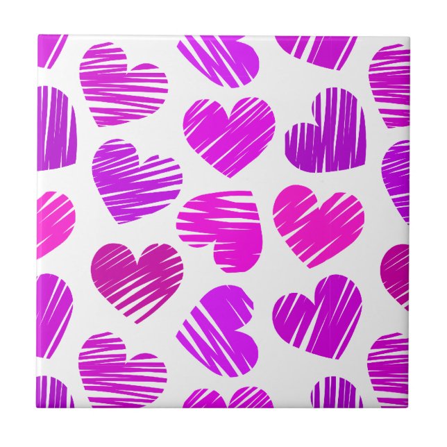 Moderne Lila und rosa Doodled Hearts Valentine Fliese (Vorderseite)