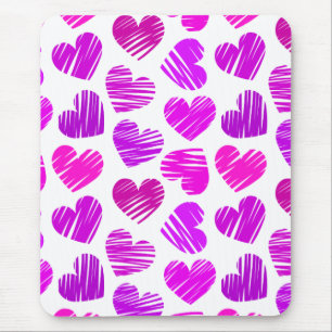 Moderne Lila und rosa Doodled Hearts Valentine Mousepad