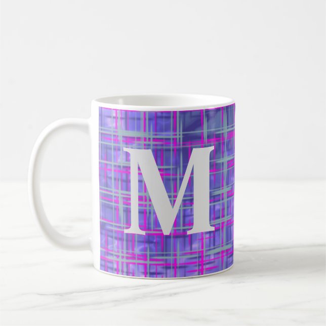 Moderne lila und rosa Rasterlinien abstrakt Kaffeetasse (Links)