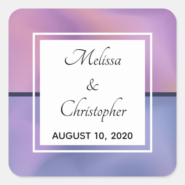 Moderne Lila und rosafarbene Abstrakte Hochzeit Quadratischer Aufkleber (Vorderseite)