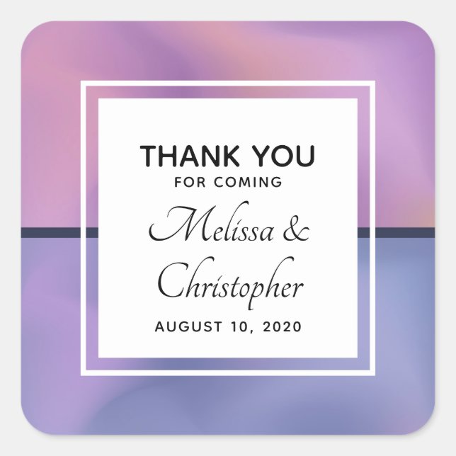 Moderne Lila und rosafarbene Abstrakte Hochzeit Quadratischer Aufkleber (Vorderseite)