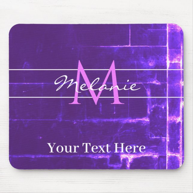 Moderne Lila Violetziegeln Monogramm Mousepad (Vorne)