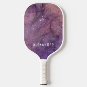 Moderne lila Wasserfarben-Galaxie Pickleball Schläger