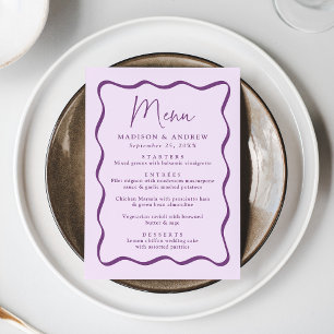 Moderne Lila Wavy Frame Wedding Menükarte