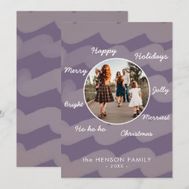 Moderne Lila Weihnachtswünsche Familie Foto Feiertagskarte
