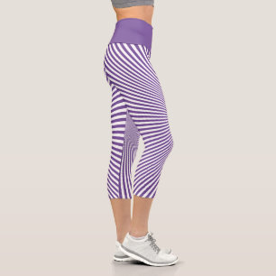 Moderne Lila weiße optische Täuschungsstreifen Yog Capri Leggings