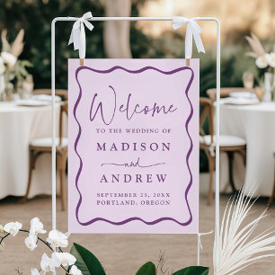 Moderne Lila Wellig Rahmen Hochzeit Willkommen Poster