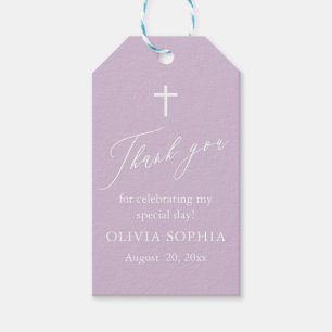 Moderne Lila White Cross Girl Taufmarken Geschenkanhänger