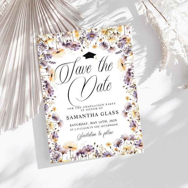 Moderne Lila Wildblumen Save the Date Abschluss Einladung (Von Creator hochgeladen)