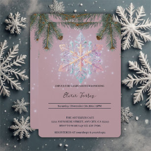 Moderne lila Winter-Schneeflocken Süße Babyparty Einladung