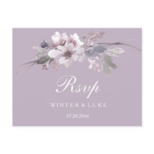 Moderne Lila Winterblumenhochzeit RSVP Postkarte
