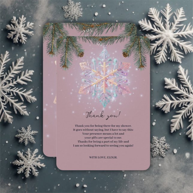 Moderne Lila Winterschneeflocken Niedliche Babydus Dankeskarte (Von Creator hochgeladen)