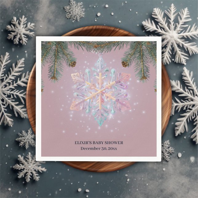 Moderne Lila Winterschneeflocken Niedliche Babydus Serviette (Von Creator hochgeladen)