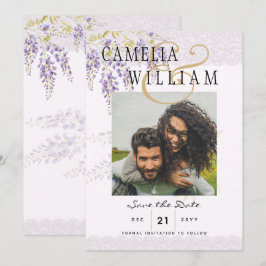 Moderne Lila Wisteria FOTO Wedding Save the Date Einladung