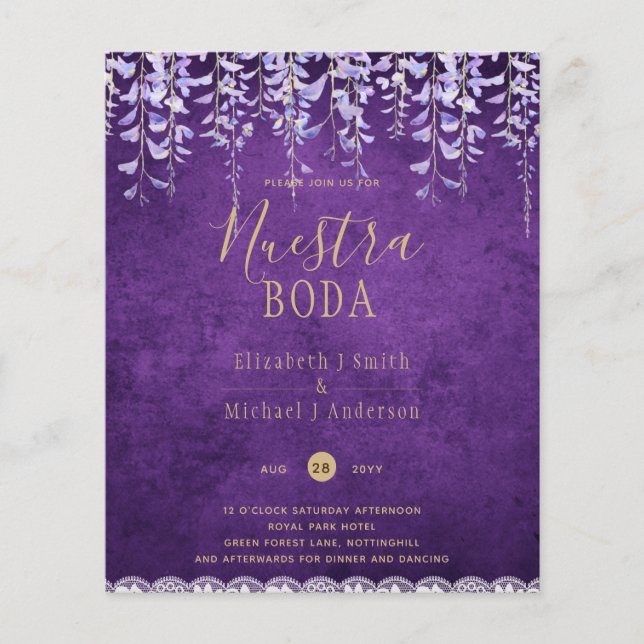 Moderne Lila Wisteria Lace Wedding Flyer (Vorne)