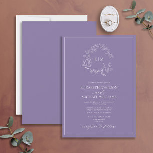 Moderne Lilac Lavender Leafy Wappen Monogram Weddi Einladung