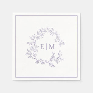 Moderne Lilac Lavender Leafy Wappen Monogram Weddi Serviette