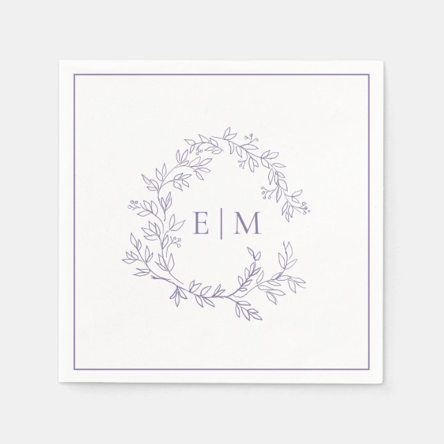 Moderne Lilac Lavender Leafy Wappen Monogram Weddi Serviette (Vorderseite)