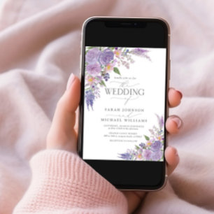 Moderne Lilac Lavender Mauve Script Floral Wedding Einladung