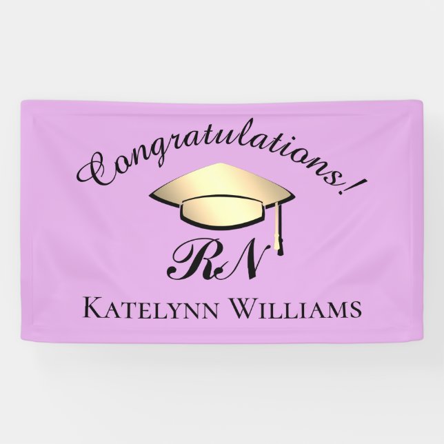 Moderne Lilac Lila Gold Nurse Graduation Party Banner (Horizontal)