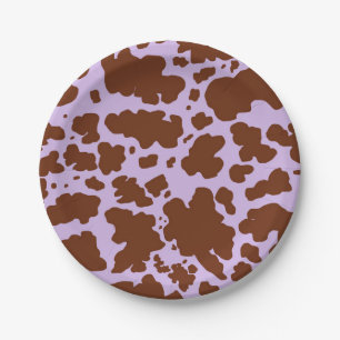 Moderne Lilac-Lila und braune Kuhhautdrucke Pappteller