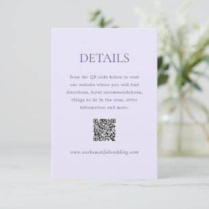 Moderne Lilac QR Code Elegante Hochzeit Begleitkarte