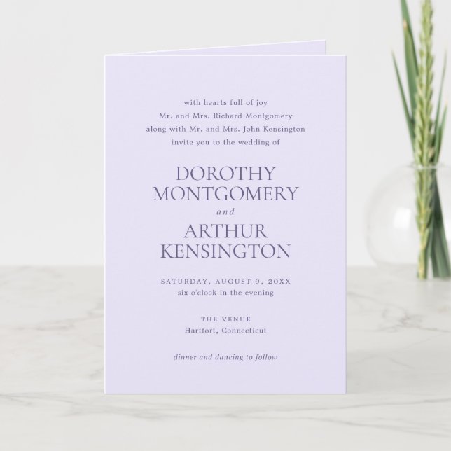 Moderne Lilac QR Code Elegante Hochzeit Einladung (Vorderseite)