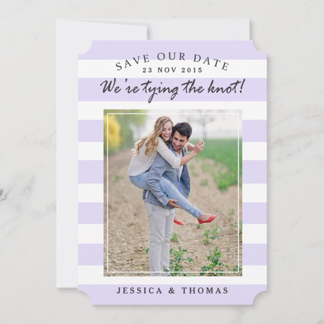 Moderne Lilac- und White Stripes | FOTO SAVE THE D Save The Date (Vorderseite)