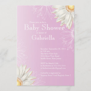 Moderne Lilac & White Gerbera Daisy Baby Dusche Einladung