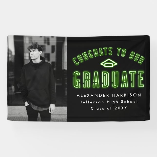 Moderne Lime Green Neon Foto Graduation Party Banner (Horizontal)