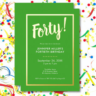 Moderne Limettengrün und Goldfolie 40. Geburtstag Folieneinladung