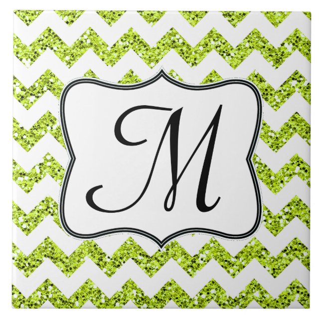 Moderne Limone Glitzer-Zickzack-Monogramm-Anzeiget Fliese (Vorderseite)