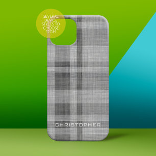 Moderne Linen Kariertes Muster Personalisiert Name iPhone 16 Hülle
