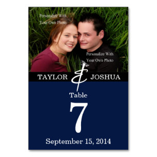 Moderne Lines Deep Navy Foto Table Card Tischnummer