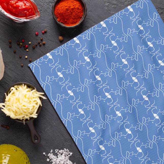 Moderne Linie Zeichnend Hund Blue Weiße Küchenhand Geschirrtuch (Von Creator hochgeladen)