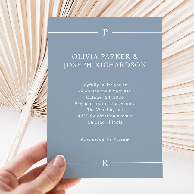 Moderne Linien und Monogramme | Dusty Blue Wedding Einladung (Von Creator hochgeladen)